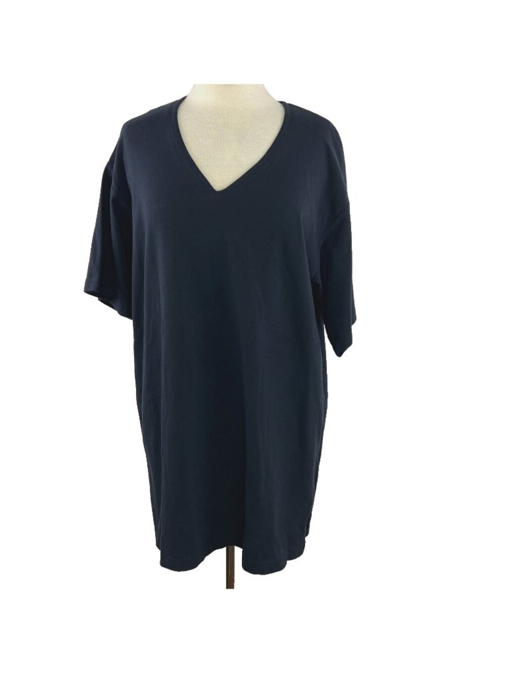 Vtg 90s TapeMeasure Sz L Big Oversized V-Neck Navy Short Sleeved Shirt USA Made